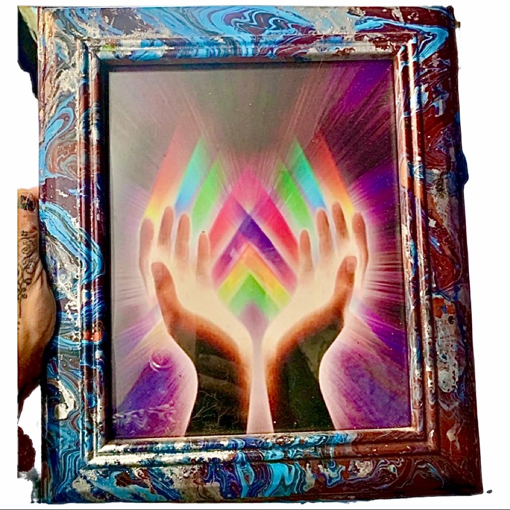 Handmade Reiki Dip dyed large frame with print
